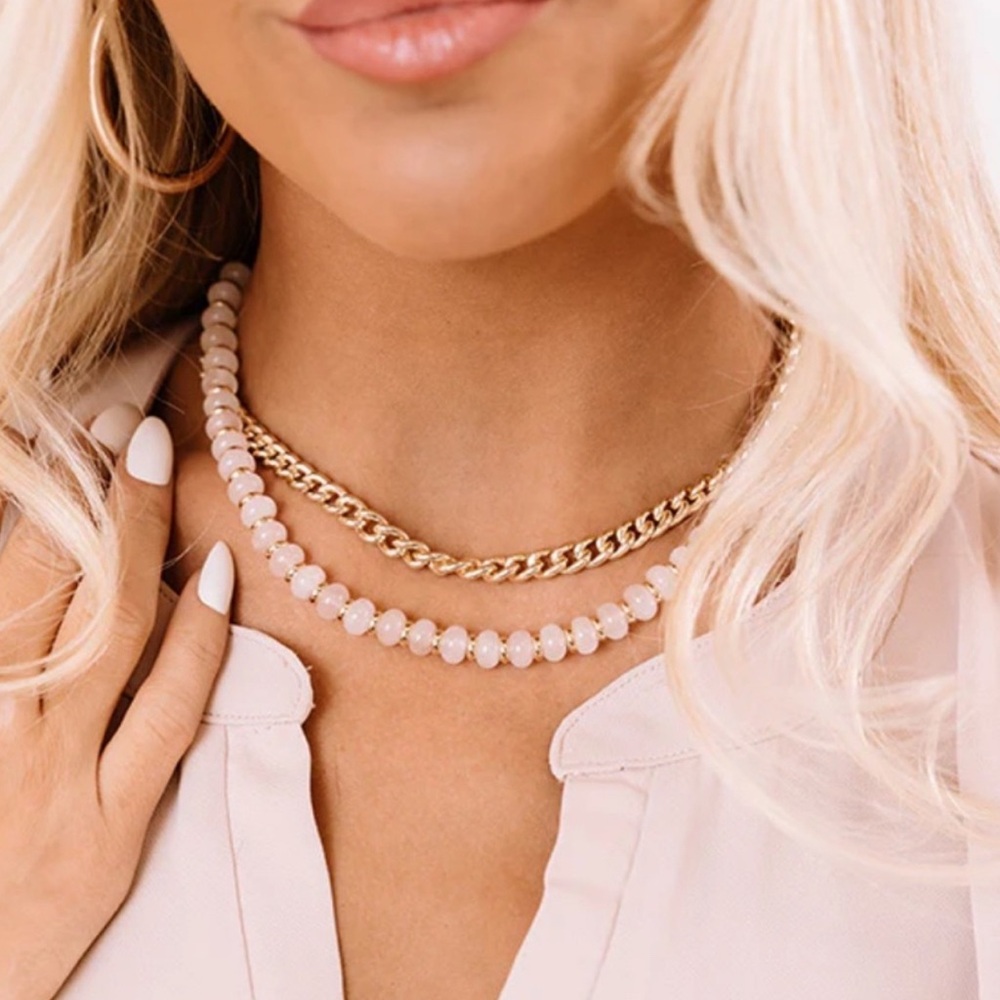 Kendra Scott Rebecca Multi strand Necklace Rose quartz beaded layered gold tone